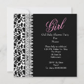 Invitation Vache noir blanc rose fille Baby shower dentelle (Dos)