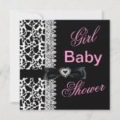 Invitation Vache noir blanc rose fille Baby shower dentelle (Devant)