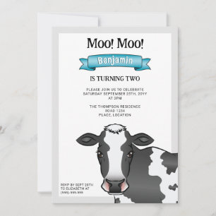 Invitation Vache noire et blanche avec anniversaire de la fer