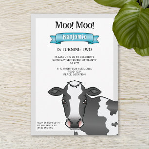 Invitation Vache noire et blanche avec anniversaire de la fer