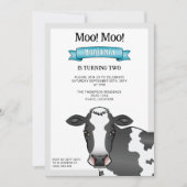 Invitation Vache noire et blanche avec Bleu Barnyard ferme An (Devant)
