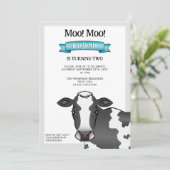 Invitation Vache noire et blanche avec Bleu Barnyard ferme An (Debout devant)