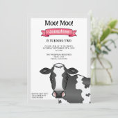 Invitation Vache noire et blanche avec roses Barnyard ferme A (Debout devant)