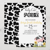 Invitation vache noire et blanche mignonne quatrième annivers (Devant / Derrière)