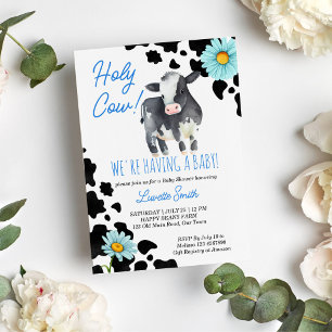 Invitation Vache noire et bleue jolie vache baby shower