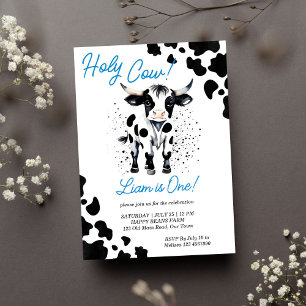 Invitation Vache noire et bleue jolie vache fête d'anniversai