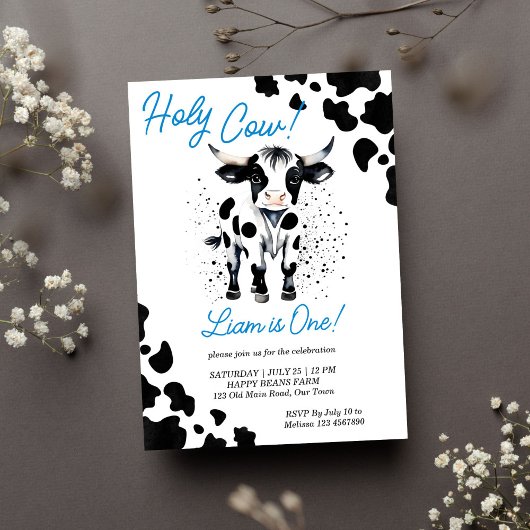 Invitation Vache noire et bleue jolie vache fête d'anniversai