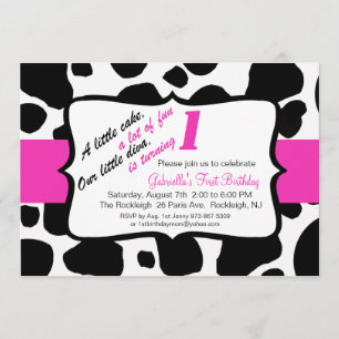 Invitation Vache noire et rose Imprimer les filles Premier In