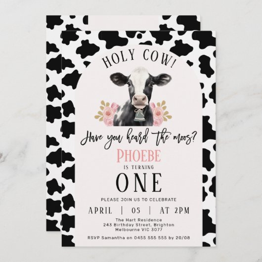 Invitation Vache noire Imprimer Arche rose Vache sainte 1er a (Devant / Derrière)