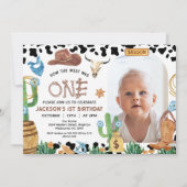 Invitation Vache noire rustique Imprimer Cowboy Rodéo 1er ann (Devant)