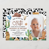 Invitation Vache noire rustique Imprimer Cowboy Rodéo 1er ann (Devant / Derrière)