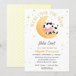 Invitation Vache Nous Sommes Au-Dessus De La Lune Baby shower