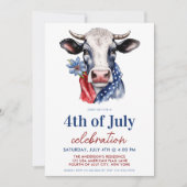 Invitation Vache patriotique 4 juillet Rouge Blanc & Bleu (Devant)