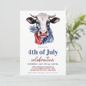 Invitation Vache patriotique 4 juillet Rouge Blanc & Bleu (Debout devant)