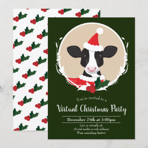 Invitation Vache Père Noël Vert Blanc Virtuel Noël