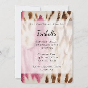 Invitation Vache rose crème Anniversaire de cuir de cowgirl