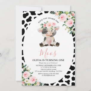 Invitation Vache Rose Floral Avez-Vous Entendu Moos Anniversa
