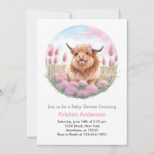 Invitation Vache rose Highland Blissful Girl Baby shower