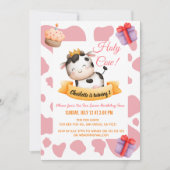 Invitation Vache rose Imprimer 1er anniversaire Vache blanche (Devant)