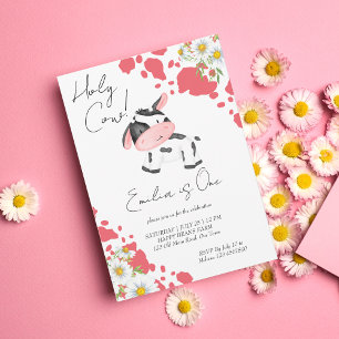Invitation Vache rose motif mignonne fête d'anniversaire de v