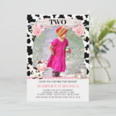 Invitation Vache rose Plaid Imprimer rose Floral Photo Annive (Debout devant)