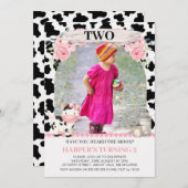 Invitation Vache rose Plaid Imprimer rose Floral Photo Annive (Devant / Derrière)
