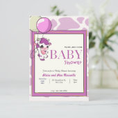Invitation Vache rose pourpre avec baby shower à ballon (Debout devant)