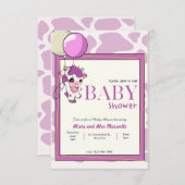 Invitation Vache rose pourpre avec baby shower à ballon (Devant / Derrière)