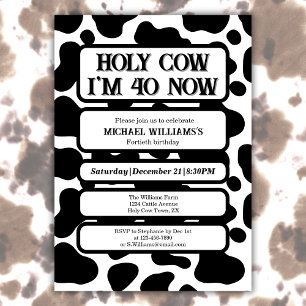 Invitation Vache Sacrée Anniversaire 40 Ans Noir Blanc