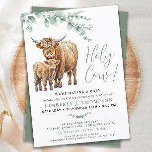 Invitation Vache sacrée Boho verdure Vache des Highlands Baby