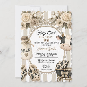 Invitation Vache sacrée garçon Baby Shower Bohème Floral Aqua
