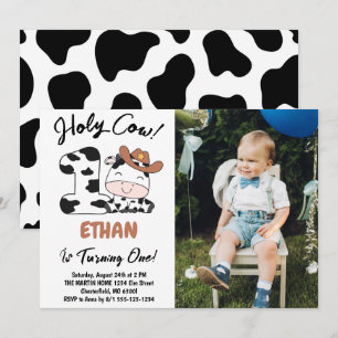 Invitation Vache sacrée, j'ai un an Garçon 1ère photo d'anniv