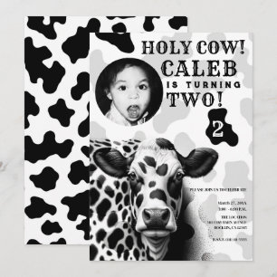 Invitation Vache Sainte! Fête d'anniversaire country noir et 