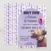 Invitation Vache Sainte Je Suis Un Ruban Violet Aquarelle Inv (Devant / Derrière)