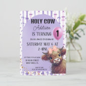 Invitation Vache Sainte Je Suis Un Ruban Violet Aquarelle Inv (Debout devant)