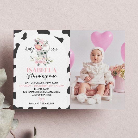 Invitation Vache sainte Je suis une fille 1er anniversaire In