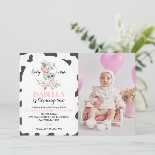 Invitation Vache sainte Je suis une fille 1er anniversaire In (Debout devant)