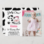 Invitation Vache sainte Je suis une fille 1er anniversaire Ph (Devant / Derrière)