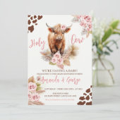 Invitation Vache sainte Nous avons un baby shower bébé fille (Debout devant)