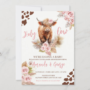 Invitation Vache sainte Nous avons un baby shower bébé fille