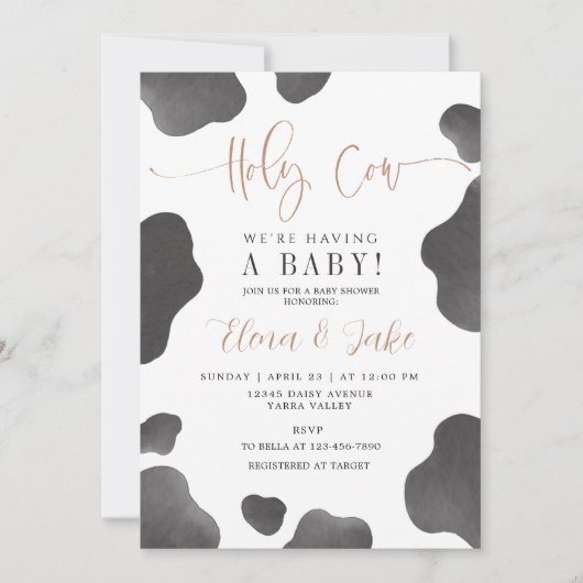 Invitation Vache sainte Nous avons un bébé, Baby shower de va (Devant)