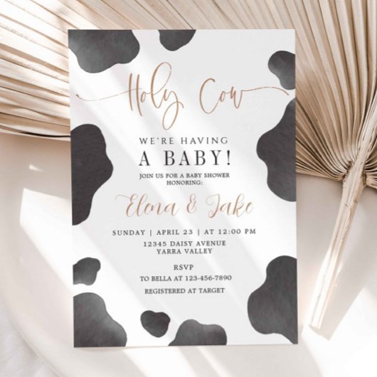 Invitation Vache sainte Nous avons un bébé, Baby shower de va