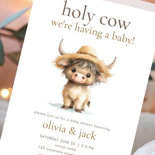 Invitation Vache Sainte-Vache Mignonne Highland ayant un bébé