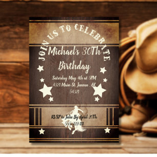 Invitation Vacher montant un cheval anniversaire western sauv