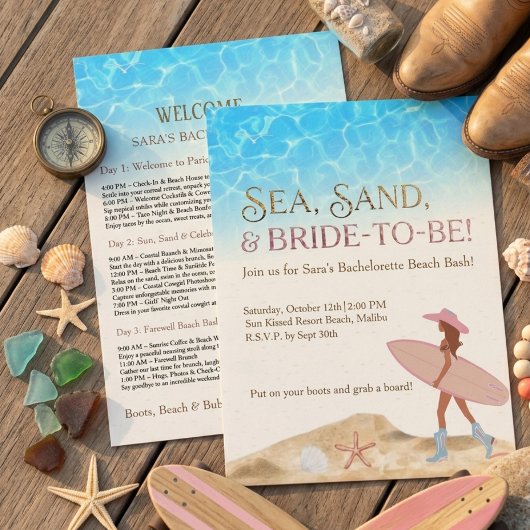 Invitation Vachère Côtière Bachelorette Beach Sea Sable Plage