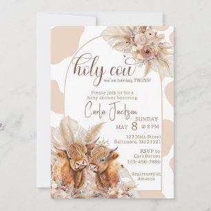 Invitation vaches de haute terre boho pampas herbe baby showe
