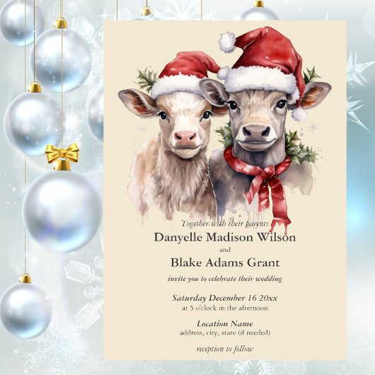 Invitation Vaches de Père Noël mignonne Noël Mariage d'hiver