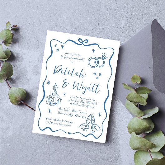 Invitation Vaches lunaires | Doodles à main | Mariage