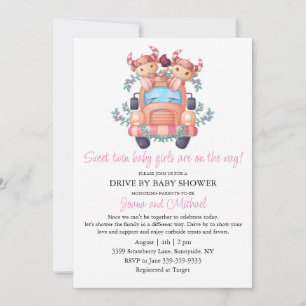 Invitation Vaches Roses Voiture Rose Twin Girls Conduite Par 