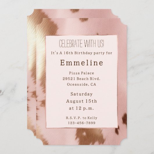 Invitation Vachette blanche en or rose (Devant / Derrière)